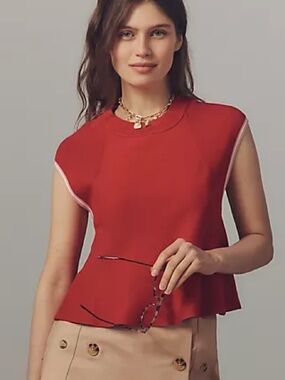 Maeve red knit peplum muscle tank